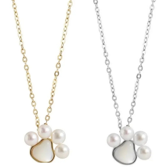 Closet Clearout Last Chance-Gold and Silver Pearl Paw Print Necklaces - Picture 1 of 7